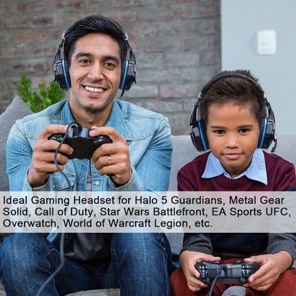 Headset, Kablet PC Gaming Headset med LED-lys til PS5, Gaming Headset - Sort Black