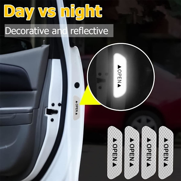 Døråbningsadvarsel Reflekterende Sticker 4 stk., Natlig Sikkerhedstips, Biltilbehør, Til Biler, Lastbiler, SUV (Sølv)