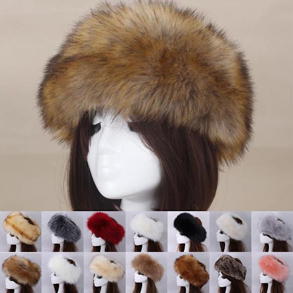 Kvinners russiske tykke fluffy lue, falsk pels pannebånd lue, vinter w