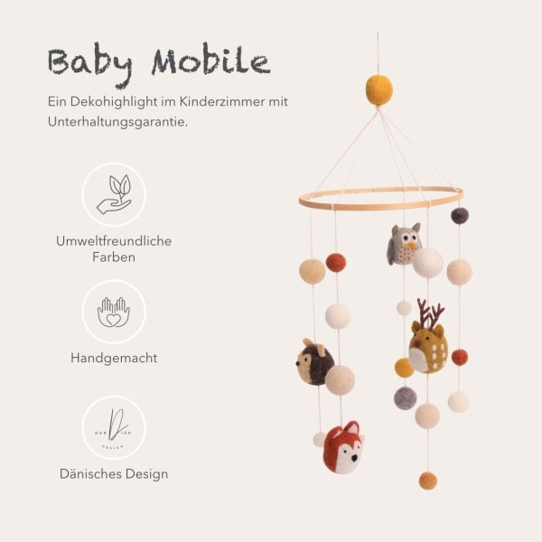 Handgjord filt baby mobil barnrum inredning flicka pojke hängande byta