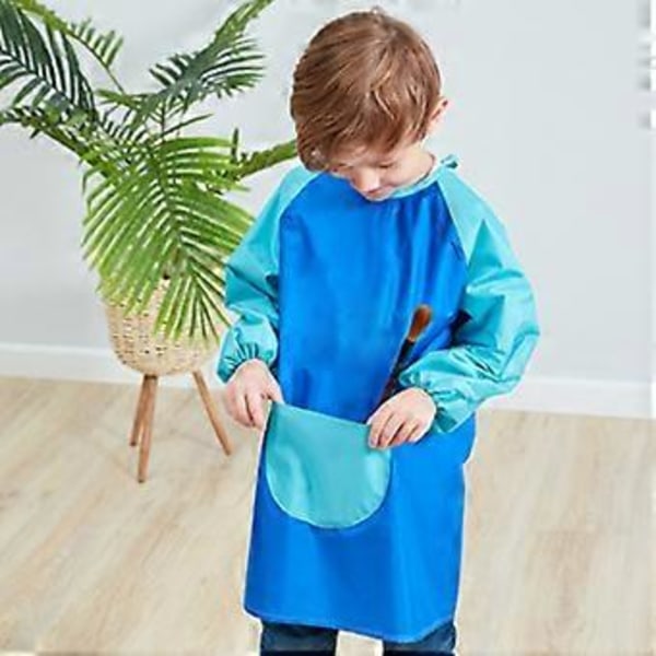 PIAO Unisex Gutter Jenter Vanntett Kunstforkle Barn Maleforklær med Lommer Lange Ermer og Uten Ermer Alder 6-9 År