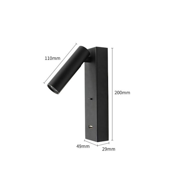 LED-vegglampe for lesing, moderne USB-lading, vegglampe som kan roteres