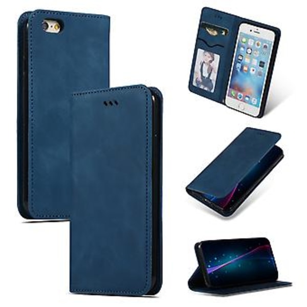 Retro Læderetui med Hudfornemmelse til iPhone 6S Plus & 6 Plus Navy Blue