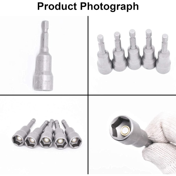 10 stk 6-19mm Skrutrekker Sokkel - Bit Adapter, Hex for Hand D