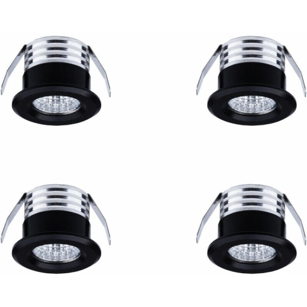 Set med 4 mini infällda LED-spotlights, 3 W, varmt ljus, svart