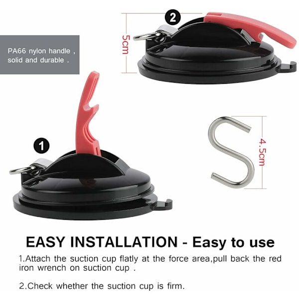 2-pack multifunktionella sugkoppar med 4 S-krokar, kraftig bilspännare, inga repor, multifunktionella sugkoppar för camping, bilfästning, tält, bagage, presenningar