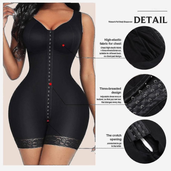 Colombianas Fajas Body Shapewear Kvinnor Midjetränare Slankning Underkläder Push Up Bodysuit.M.Svart