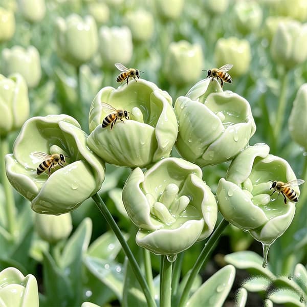 Bifoder, femfarvede dekorative havebiavlblomster, kunstig blomst porcelænspynt