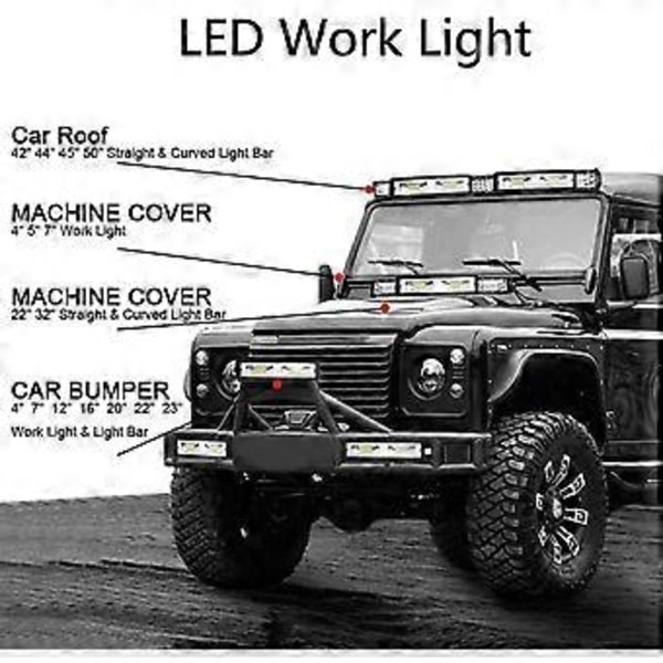 2 x 12V 24V LED Arbetslampa 16 LED 48W Arbetslampa, IP67 Vattentät Djup Off Road Arbetsbelysning för Bil Motorcykel Traktor Lastbilar ATV SUV (48W)