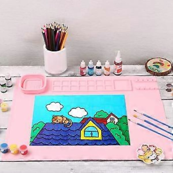 Silikone Hobby Måtte til Børns Kunstneriske Kreationer, Multifunktionel Hobbyunderlag til Kunstmaling, DIY Ler Projekter, Kunstnerisk Kreation - Pink Pink