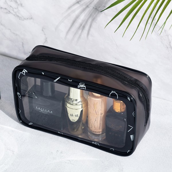 Vattentät Transparent PVC Dusch Kosmetikväska Svart