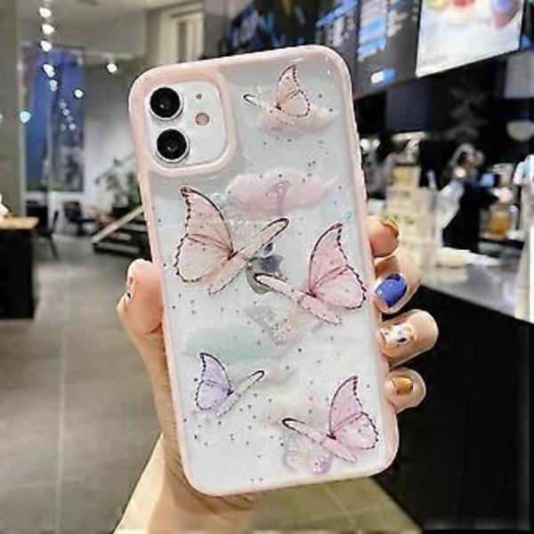 iPhone 11 Fjärilsfodral, Shinymore Söt Fjäril Glitter Stötsäker Mjuk Silikon Transparent Tjej Kvinna Omslag Fodral för iPhone 11 Rosa