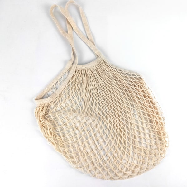 [2 Pakke] Premium Mesh Bærenett, Gjenbrukbare Grønnsaksposer, Lange Håndtak Net Tote Bager, 100% Bomullsstoffsposer, Frukt- og Grønnsaksposer, Beige (Bærbar/Vaskbar/Holdbar)