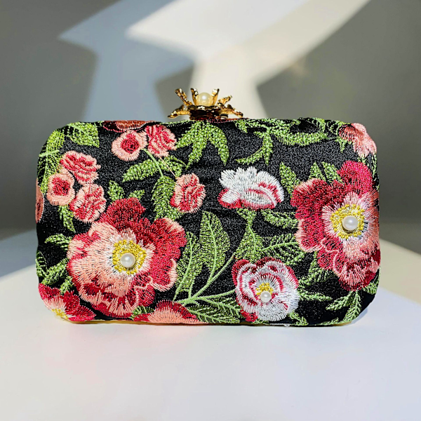 Vacker Handväska Clutch Väskor Präglad Broderi Blomma Påse Väska Handväska Kvällsväska Måste Ha Artikel för Kvinnor  Himmelsblå Red