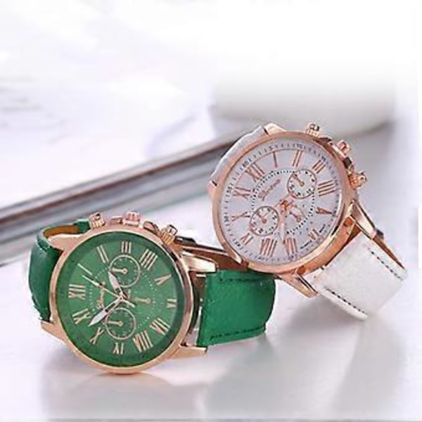 Nytt Mode Dam Läderband Rostfritt Stål Quartz Analog Armbandsur minitgreen