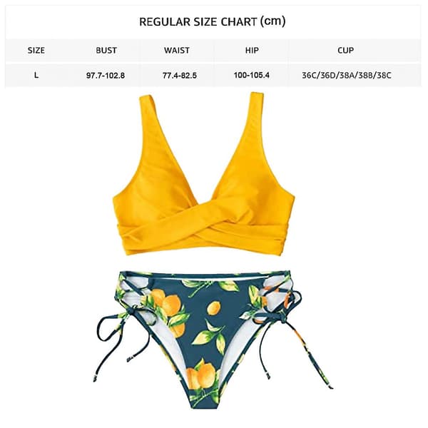 Bikini for kvinner med frontkryss og snøring, todelt badedrakt