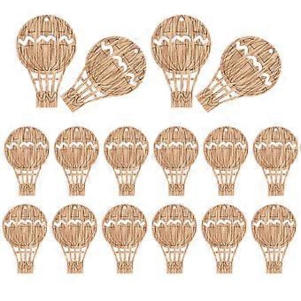 30 stk. Træskiver med luftballonform, håndværkstilbehør, træstykker, ornament, udskårne træudskæringer, dekoration, gør-det-selv-materiale, træchip med hul