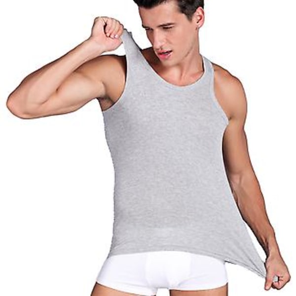Ærmeløs tanktop til mænd, rund hals, slank pasform, blød bomuld, afslappet sportsvest til løb (LGrey) Grey L