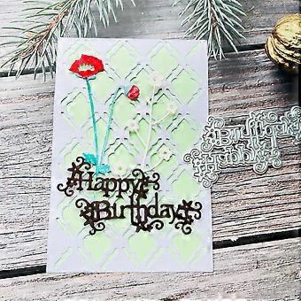 Metall Skärande Dies Grattis på födelsedagen Die Cuts Präglingsmall för DIY Scrapbooking Presentkortstillverkning Möbeldekoration