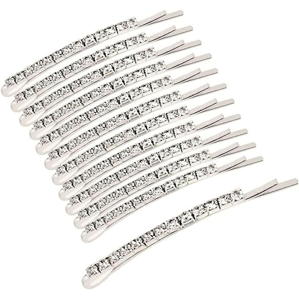 12-delad set med Diamante strass, silver metallhårklämmor, c