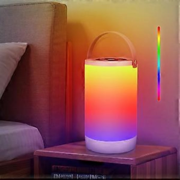 Bærbar Bordlampe, Oppladbar Berøringssensor Sengelampe med RGB Fargeskiftende Modus & Dimbar Varmhvit Lys & Minnefunksjon Nattlys for