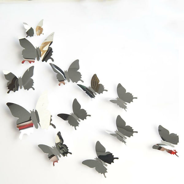 48 stk. DIY spejl sommerfugl kombineret 3D sommerfugle væg klistermærke