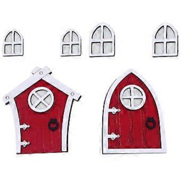 2 Set Utomhusdekor Fédörr Väggtomte Fönsterdörr Miniatyr Fédörrmodell Trä Fédörr