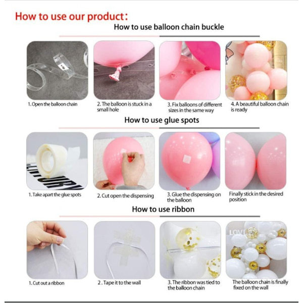 104 kpl Party Balloon Arch Garland Kit Pink Latex Confetti Balloon