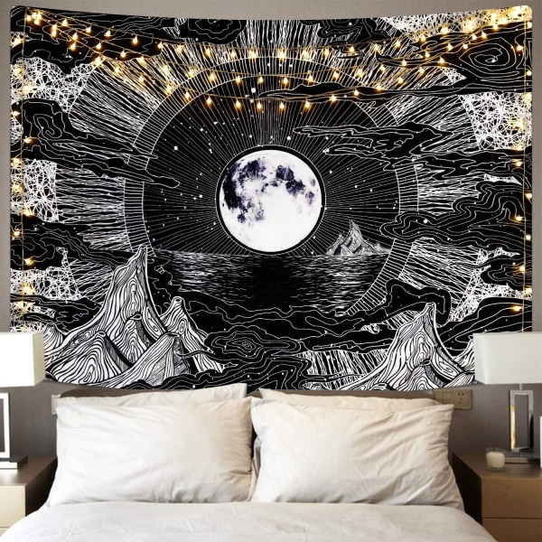 1pc 130 x 150 cm Wall tapestry, psychedelic, with moon, star and