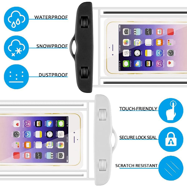 (Svart+Hvit) 2-delt vanntett smarttelefonpose, Universal IPX
