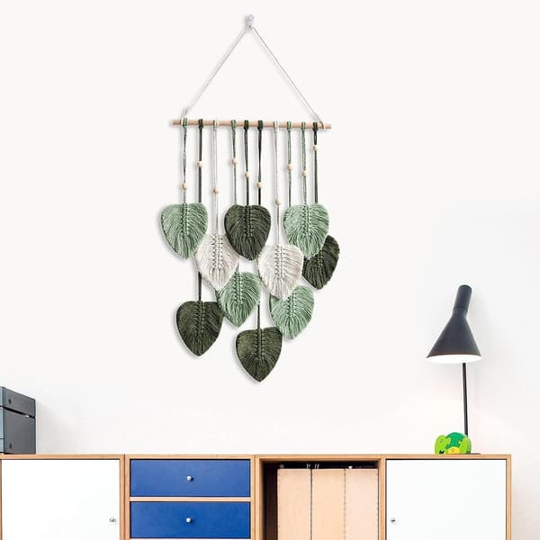 1 kpl Makramee seinävaate, Boho-tyyli, puuhelmillä ja lehdellä