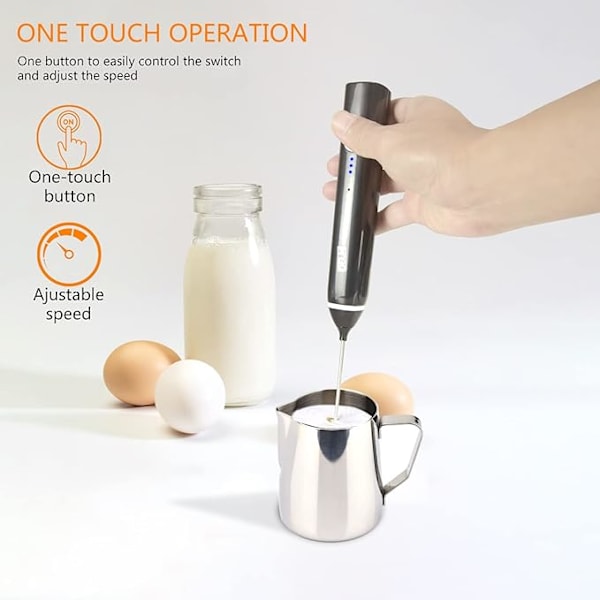 DELM Elektrisk Mælkeskummer, Kaffeskummer, Genopladelig, Drikkeblander, Håndskummer, Blender, Køkkenhjælper, Håndblender, Elektrisk Blender.
