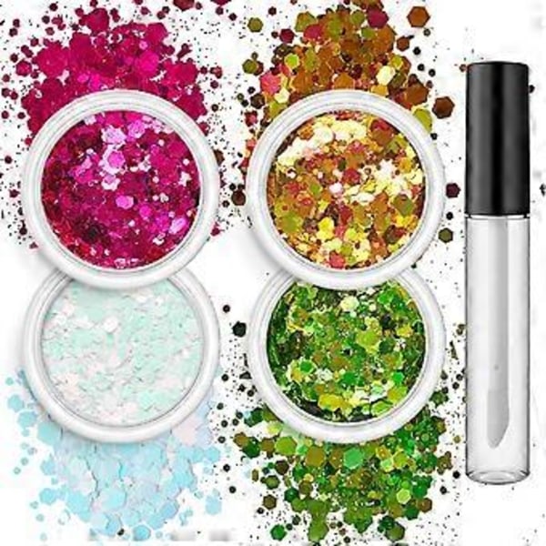 4 Ask Glitter Paljettset Glitterkit Smink Glitter Ansiktsglitter Kroppsglitter Paljett Nagelglitter Paljetter för Naglar Ansikte Set of 9