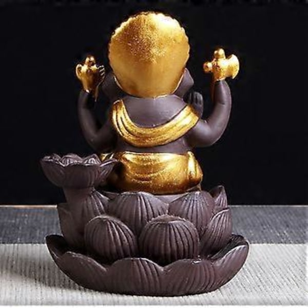 Keramisk Ganesha Buddha Røgelsebrænder med Tilbageløb Håndlavet Figur Elefant Gud Statue Hjem Røgelsesholder Gylden