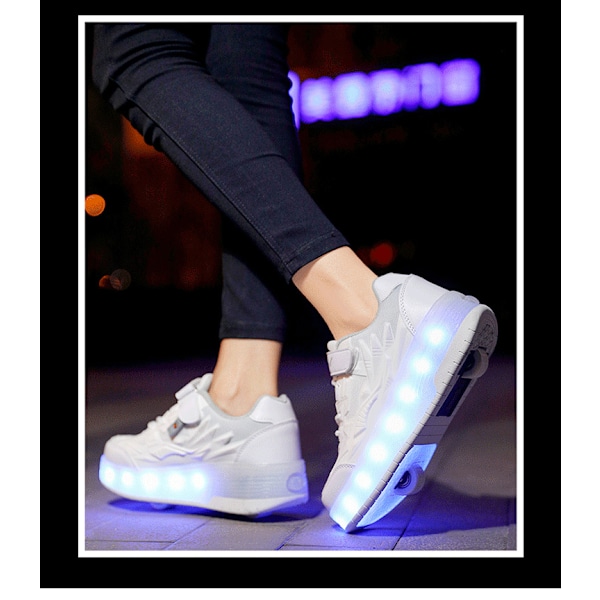 Børnesneakers Dobbelthjulede Sko Led Lys Sko Q7-yky.37.Hvid White 37