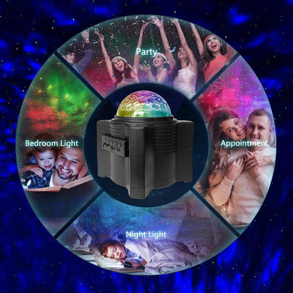Stjernesky-projektor, TOEVFIOU børns nattelys LED-lys musikalsk Bluetooth-projektorlampe med timer fjernbetjening til soveværelse/børn/jule-, påske- eller halloweenfestdekoration