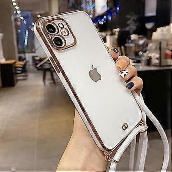 Crossbody-kotelo iPhone 12 Prolle, kultareunainen läpinäkyvä suojakotelo kaulanauhalla, pehmeä TPU naarmuuntumaton iskunkestävä puskurikotelo iPhonelle