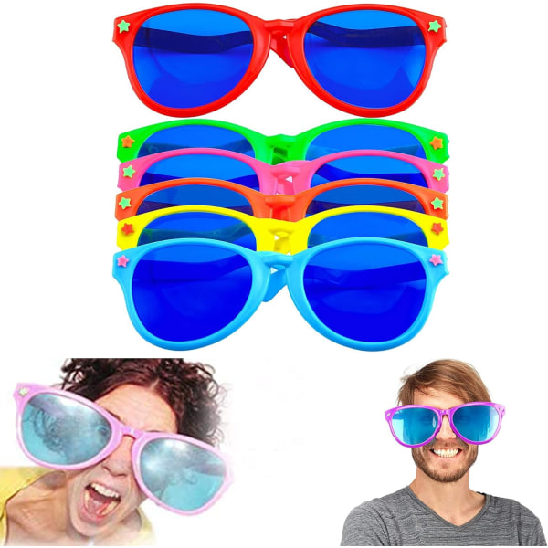 6 stk Jumbo-briller, morsomme festbriller, fargerik plastdel