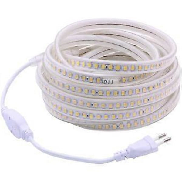 Vattentät LED-list Vit 220V, SMD 5730 120led/m LED-belysning 5m Utomhuslist med EU-kontakt inget behov av transformator (Vit, 5)
