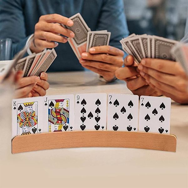 2 kappaletta puinen pelikorttiteline, kaareva muotoilu pelikorttiteline