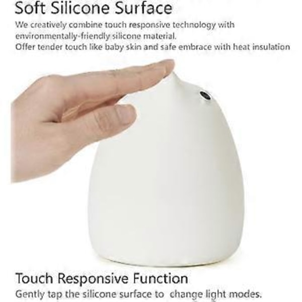 Bärbar Söt Kitty Silikon LED Nattlampa, USB Uppladdningsbar Barn Nattlampa med Varmvitt & 7-Färgs Andningslägen, Touch Sensor Kontroll, Chr
