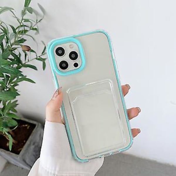 PC+TPU Korttipaikkakotelo iPhone 12 / 12 Pro -puhelimelle Mint Green