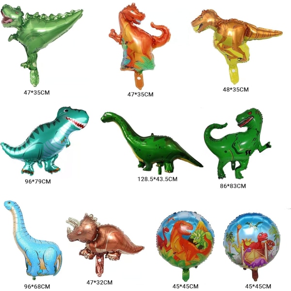 10 kappaletta dinosauruksen ilmapalloa, mukaan lukien 8 kappaletta dinosauruksen ilmapalloa ja