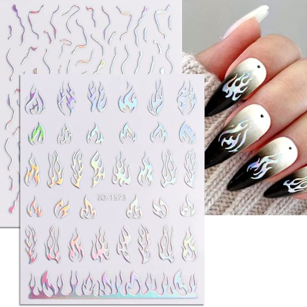 8 Ark Aurora Nagelstickers 3D Holografisk Laser Hjärta Stjärna Måne