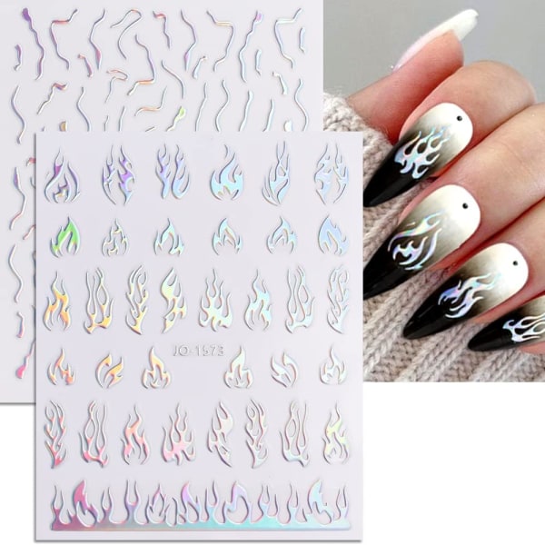 8 ark Aurora Nail Stickers 3D Holografisk Laser Heart Star Moo