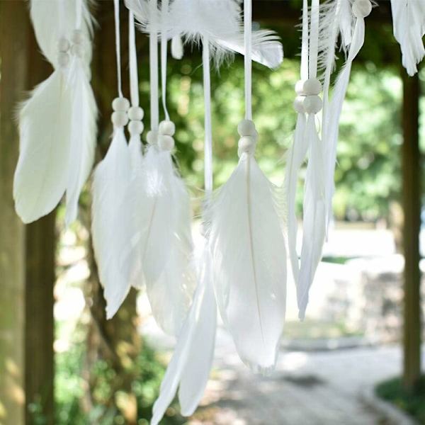 1 stk. Stor Boho Dreamcatcher Hvid Fjer Macrame Vægophæng Vi