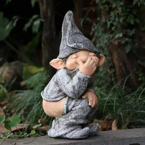 Dværg-gnome skrivebords-havepynt statue, ideel til gårdhave, græsplæne, veranda dekoration - dværg der skider