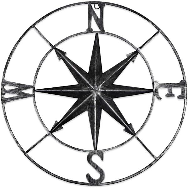 1 stk. Sort Distress Metal Kompas Vægdekoration Navigation Dekoration
