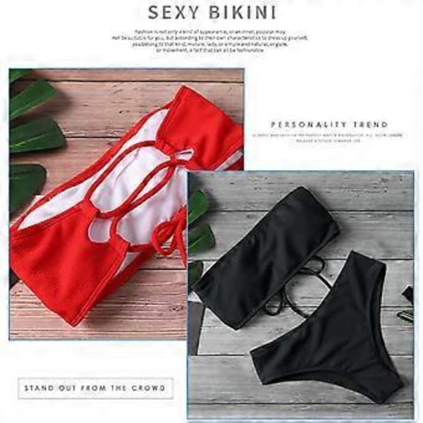 Dame Bikini Sæt Sommer Todelt Badetøj Høj Talje Stropløs Crop Tops Badedragt Afslappet Strand Badetøj Gaver Sort M Black M