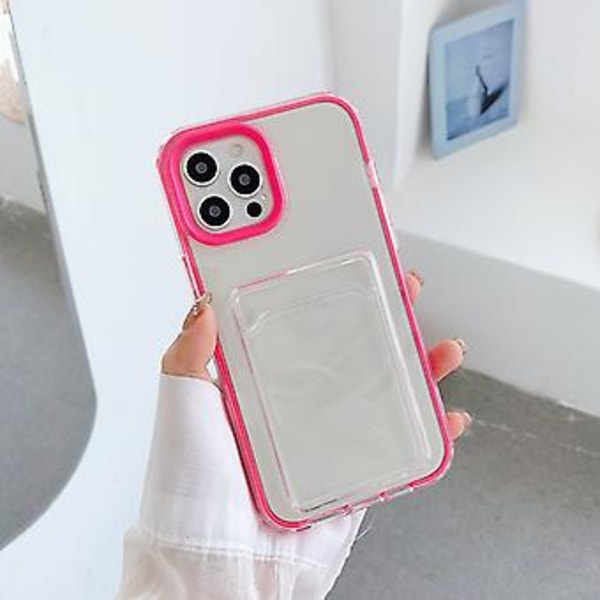 PC+TPU Korttipaikkakotelo iPhone 12 / 12 Pro -puhelimelle Rose Red